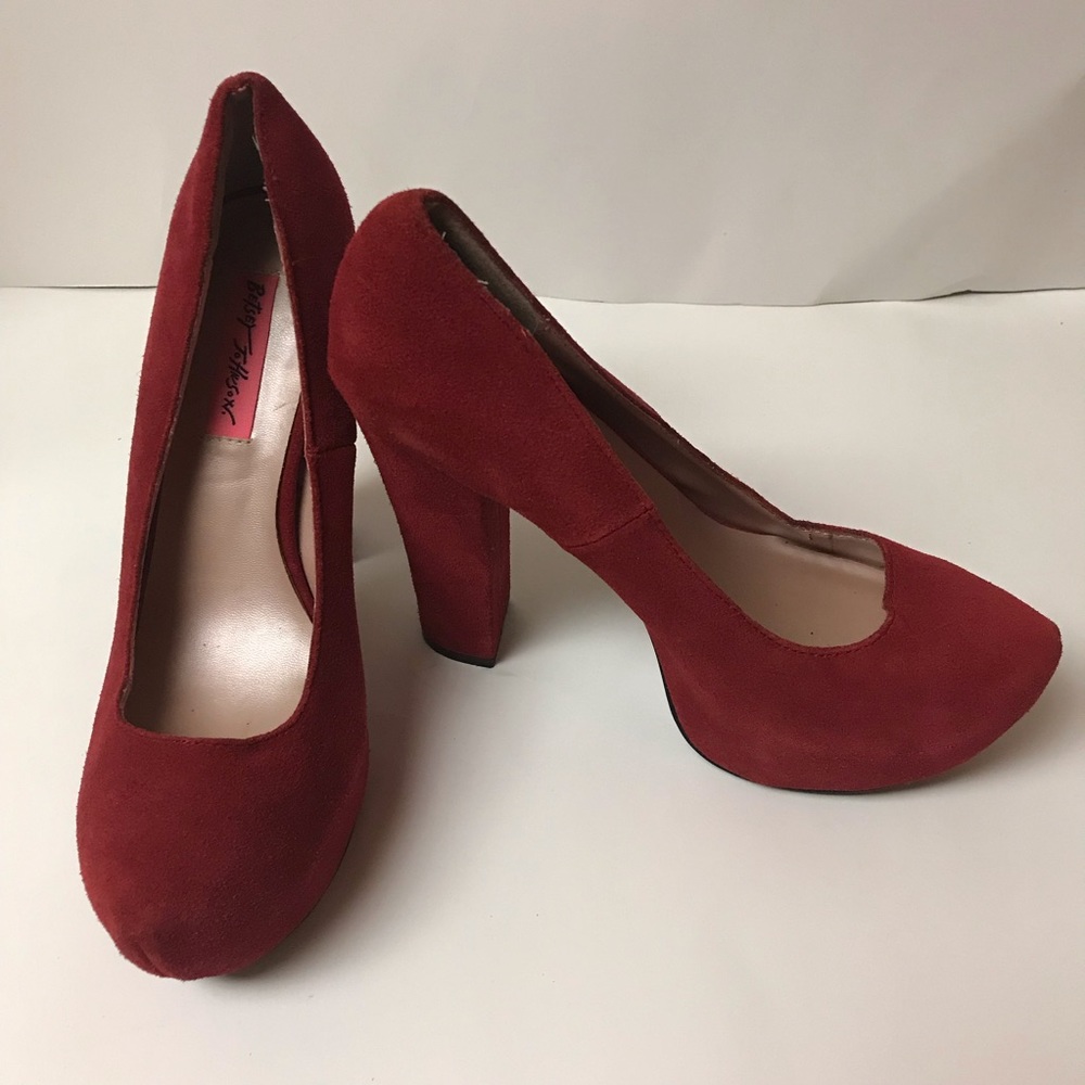 Red suede Betsey Johnson pumps